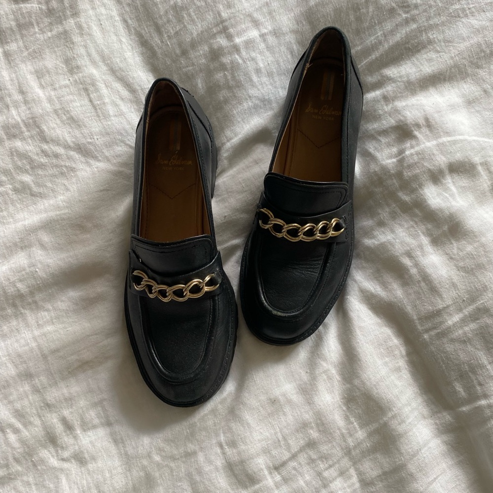 **SOLD**Sam Edelman Chunky Lug Sole Loafer Womens size 8.5 Black Leather